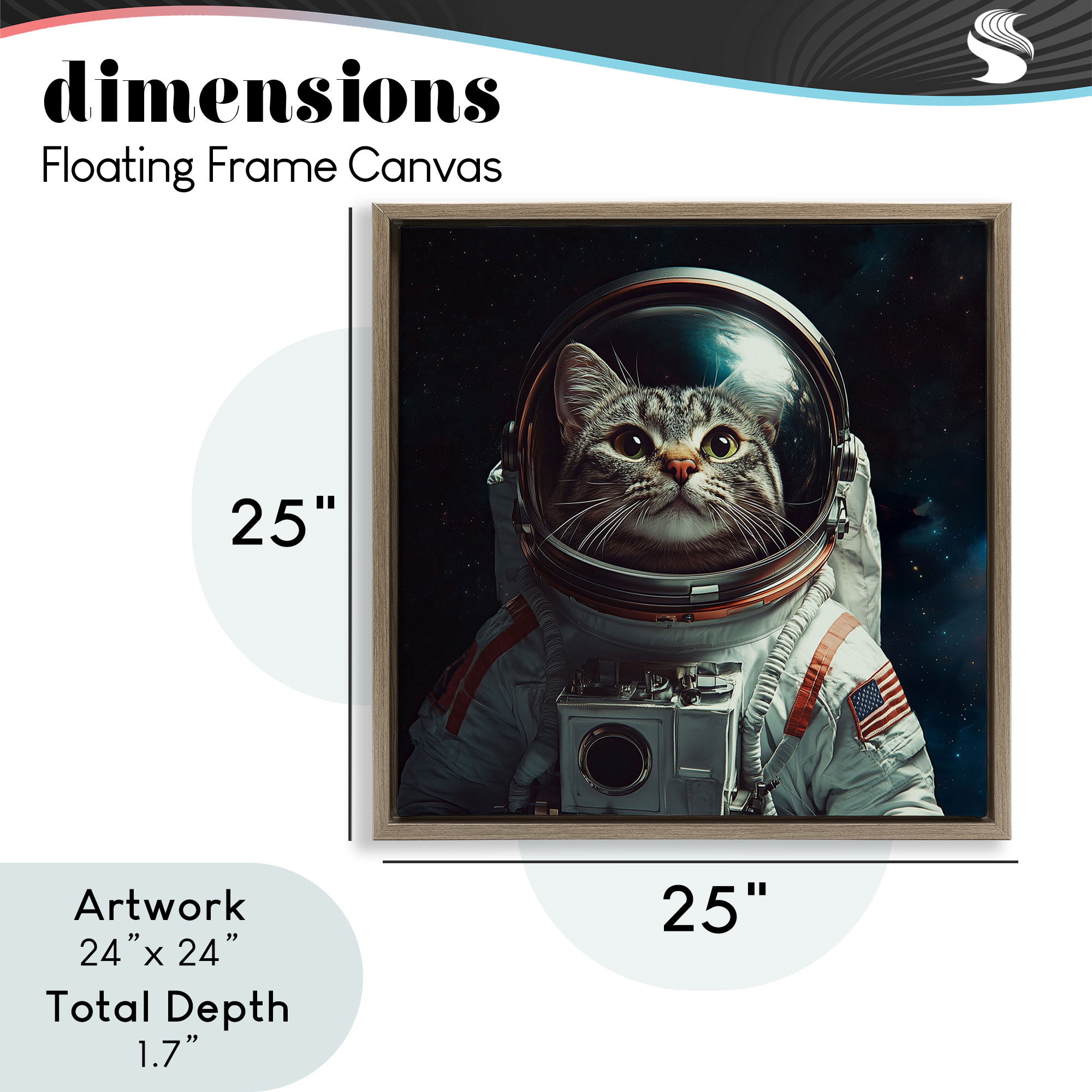 Catstronaut Cat Astronaut Brown Framed Floater Canvas Wall Art, design by Jim Baldwin