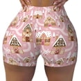 thumbnail image 2 of Susaid Gingerbread Houses Pink Wonderland Print Intensify Workout Shorts for Women Seamless Scrunch Short Gym Yoga Running Sport Active Exercise Fitness Shorts-Medium, 2 of 8