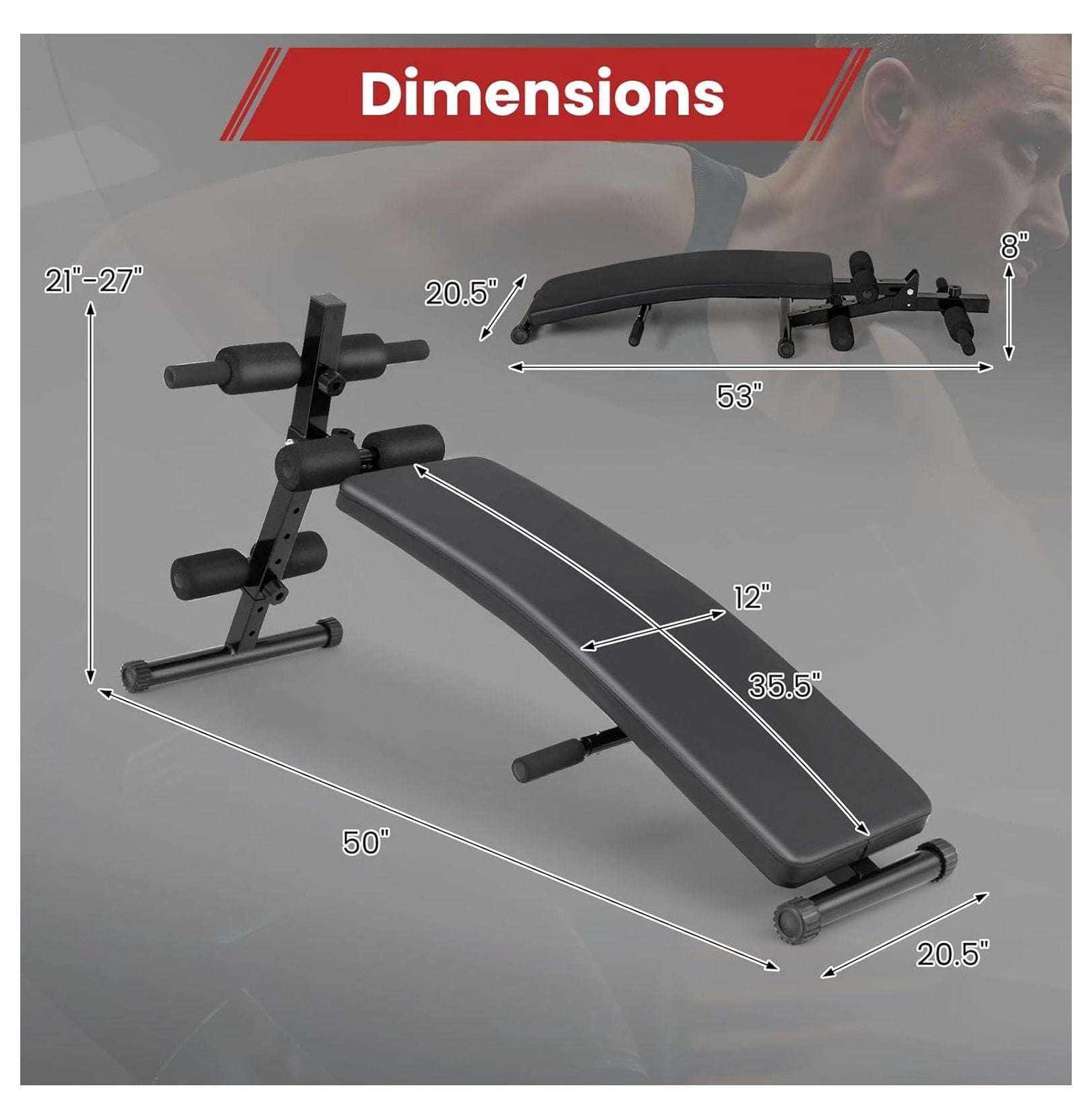 Sit Up Bench, Decline Sit up Bench with 5-level Adjustable Height, 300lbs Capacity & Anti-slip Foot Pads, Foldable Ab Bench for Full Body Workout, Incline Slant Bench for Home Gym