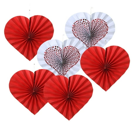 

NUOLUX 6 Pcs Heart-shaped Paper Fan Flowers Creative Romantic Handcraft Party Decor for Wedding Party Gathering (Red)