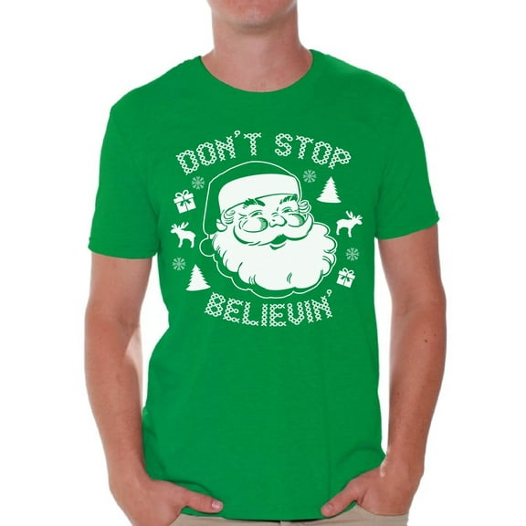 Awkward Styles Don't Stop Believin' Christmas Shirt Ugly Christmas T-shirt Xmas Santa Claus Christmas tshirts for Men Christmas Funny Tacky Party Holiday Shirt Don't Stop Believin' Santa Holiday Top
