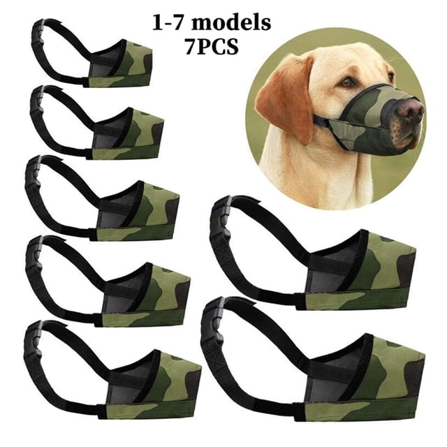 HLONK 7-Pack Set Dog Muzzle - Adjustable Quick Fit pet Muzzle Prevent from Biting Barking and Chewing for Small Medium Large Dogs Black