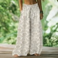 thumbnail image 2 of Boho Floral Palazzo Pants - Women's High Waist Flowy Beach Trousers, Summer Wide Leg Casual Pants | Yubnlvae (White | 3XL), 2 of 4