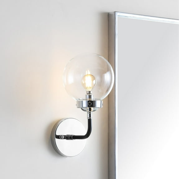 JONATHAN Y Caleb 6" 1-Light Contemporary Transitional Iron/Glass LED Vanity Light, Chrome/Black