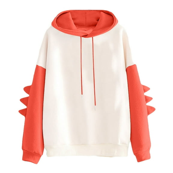 Daznico Sweatshirt for Women - Women's Long Sleeve Spliced Dinosaur Top Sweatshirt, Hooded Sweatshirt Women,Color:Orange Size:XXL