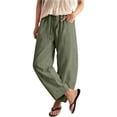 thumbnail image 2 of Nestiefly Women's Summer Linen Pants Casual High Waisted Wide Leg Palazzo Trousers Boho Cropped Work Pants with Pockets Army Green XL, 2 of 3