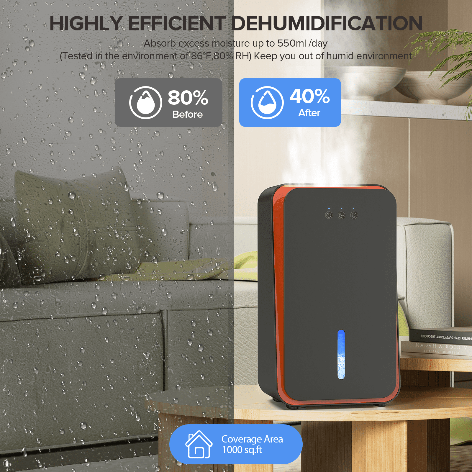 GOOVI Dehumidifier for Home 1000 sq. ft Auto Shut Off Small Dehumidifiers for Basement, Bathroom, Bedroom, with 7 Colors LED Light Built-in Aromatherapy Diffuser