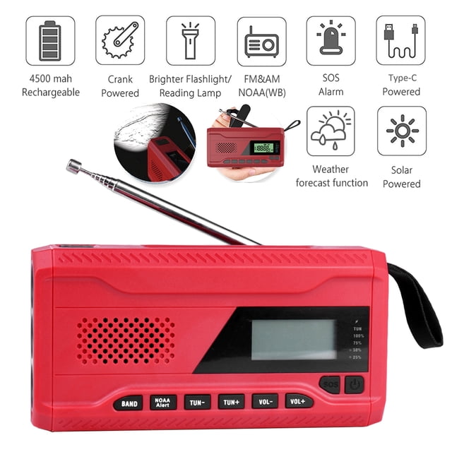Radio meteorológica multifuncional Pantalla LCD de 17 pulgadas Cargador de radio solar AM FM NOAA JShteea El nuevo