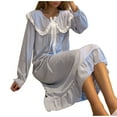 thumbnail image 4 of Aobny Winter Womans Nightgowns Nylon Blue Long Solid Long Sleeve Cute V-Neck Womens Nightshirts Soft, 4 of 5