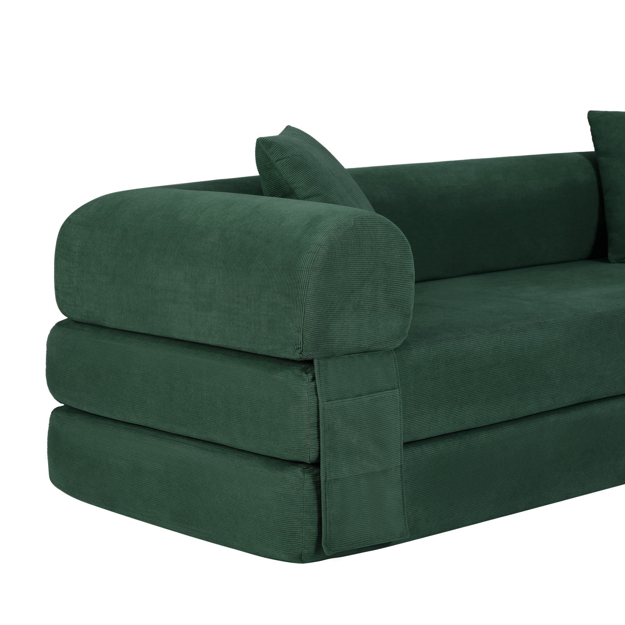 Sailvan 80 Inch Convertible Sofa Bed Queen Size Corduroy Sleeper Couch Boneless Floor Sofa with Storage Pockets No Assembly Couch in a Box Dark Green