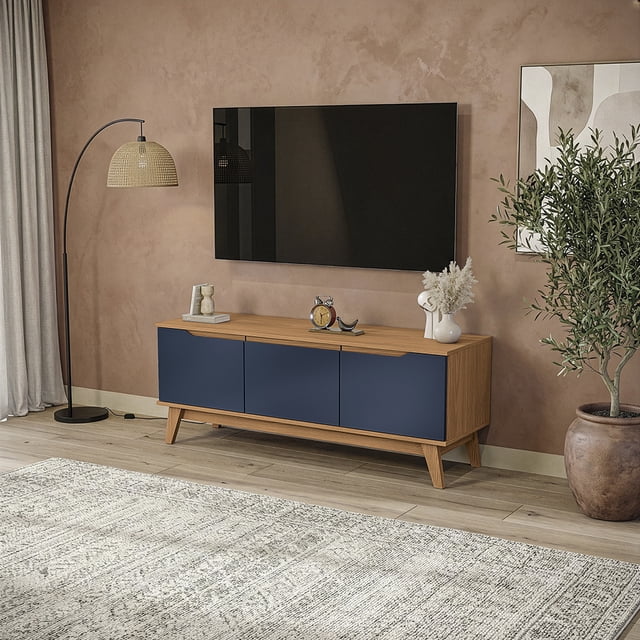 Rack TV Kappesberg 136 cm Canela/Azul 3 Puertas
