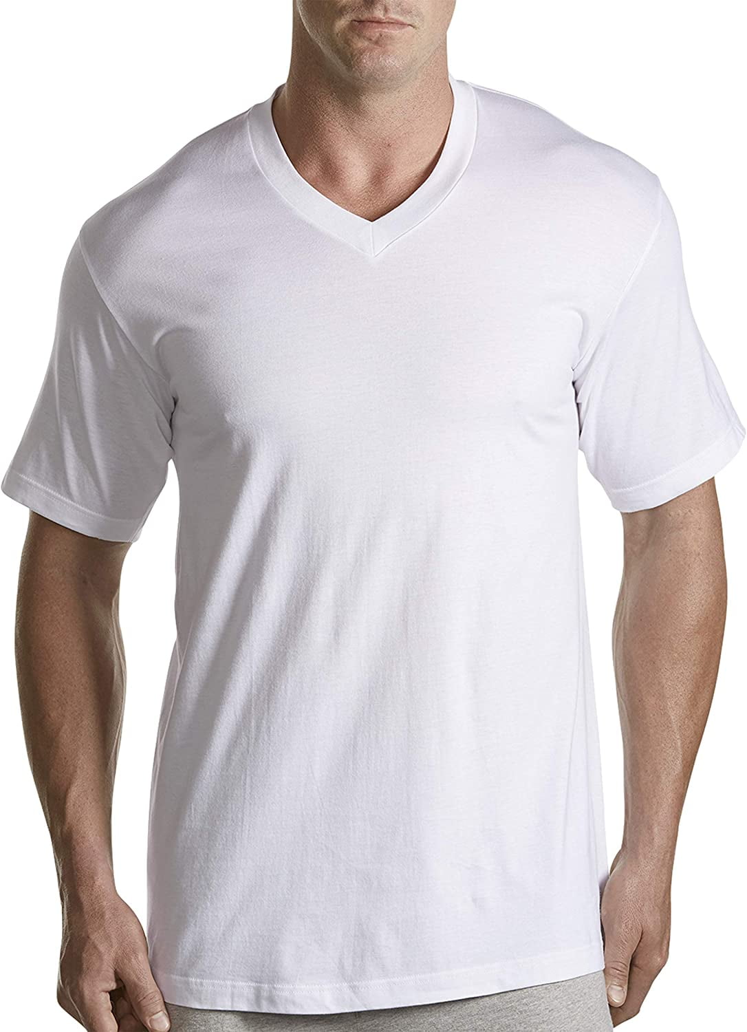 Harbor Bay by DXL Men's Big and Tall VNeck TShirts, White, 1XL, Pack