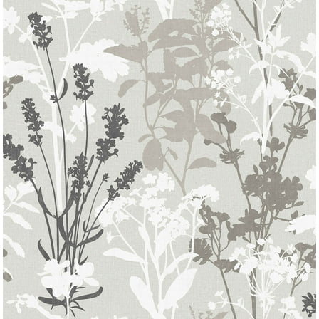 Advantage Pippin Grey Wild Flowers Unpasted Non Woven Wallpaper, 20.5-in by 33-ft, 56.4 sq. ft.