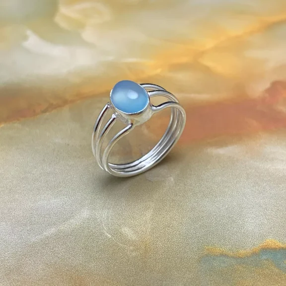 Stunning 925 Sterling Silver Ring with Chalcedony Gemstone Handmade Jewelry