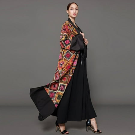 Vintage Printed Dress Mix Color Cardigan Muslim Abaya Dress Long...