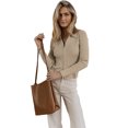 thumbnail image 2 of Seyurigaoka Chic Knit Cardigan for Women Fall Spring Casual Solid Color Long Sleeve Turn Down Collar Zipper Slim Fit Ribbed Clothes Outwear, 2 of 5