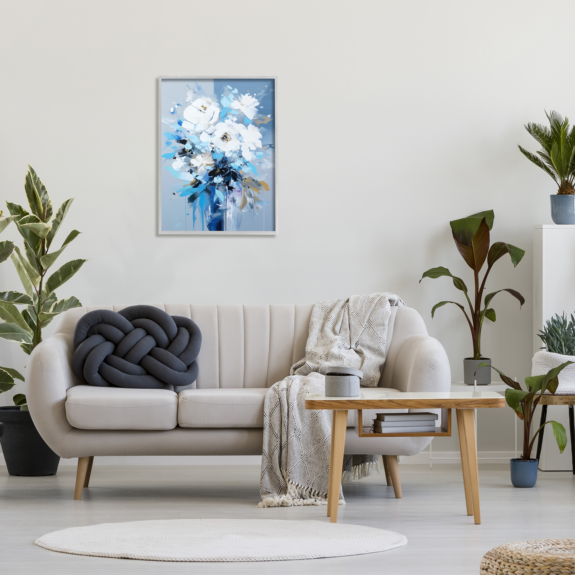 Stupell Industries Flower with Modern Drip Botanical & Floral Painting Gray Framed Art Print Wall Art, 24 x 30