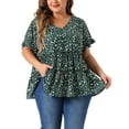 thumbnail image 1 of Blusa de mujer plus size Agnes Orinda, estilo boho, con flores, escote en V, mangas con volantes, blusas tipo babydoll en capas, talla 3X, color verde, 1 of 8