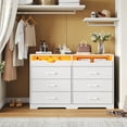 thumbnail image 3 of 6 Drawers Dresser with LED Lights&Pull-Out Tray for Bedroom,Modern Double Dresser Chest of Drawers Storage Organizer for Living Room, White, 3 of 7