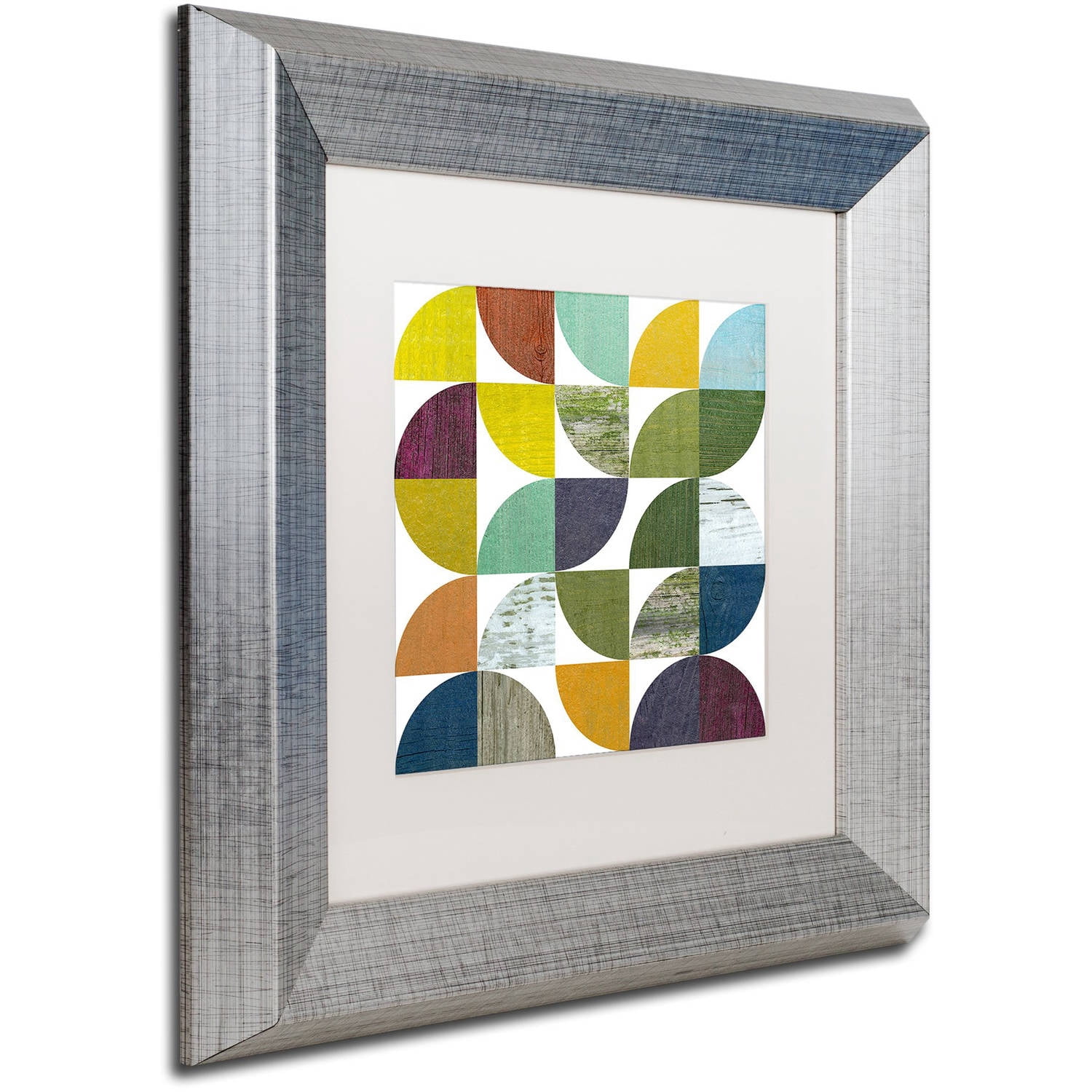 Trademark Fine Art "Rustic Rounds 1.0" Canvas Art by Michelle Calkins, White Matte, Silver Frame