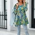 thumbnail image 5 of ENMAIN Womens Plus Size Tops 3/4 Sleeve Shirts V Neck Casual Green Floral Tunic Swing Flare Blouses, 5 of 8