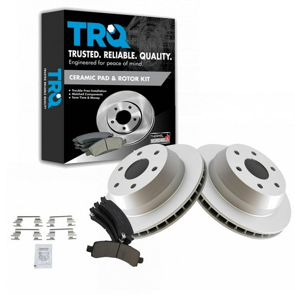 TRQ Rear Ceramic Brake Pads & G-Coated Rotor Kit Fits Select Cadillac Chevy GMC New