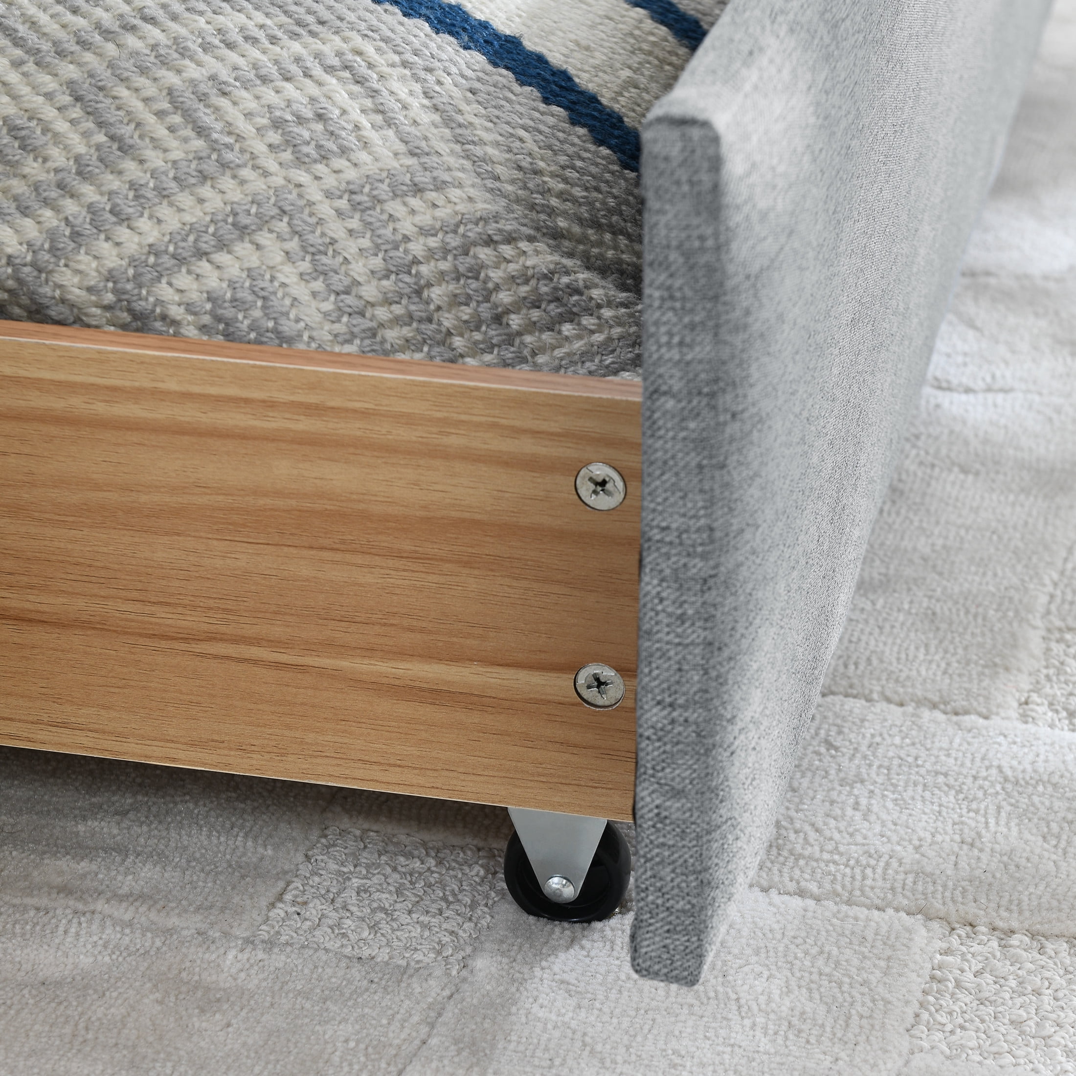 Noble House Denita Queen Size Daybed, Vertical Striped Linen Upholstered Sofa Bed with Storage Drawers, Grey