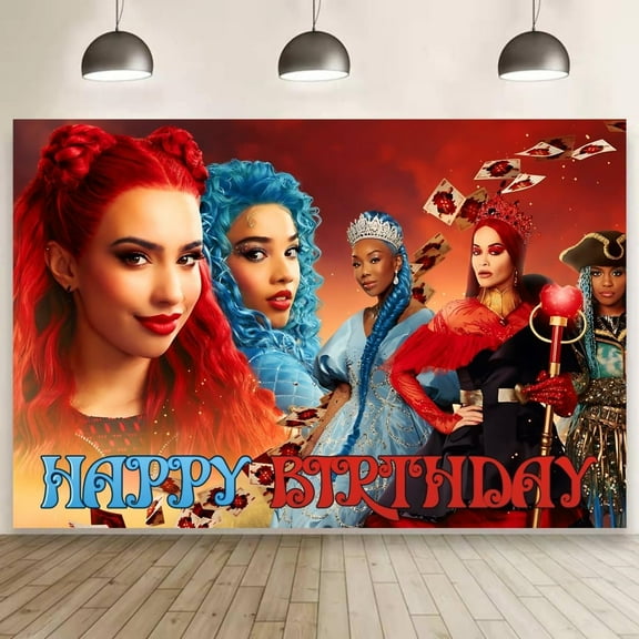 Descendants Background Birthday Decorations, Descendants Happy Birthday Banner Backdrop for Descendants Birthday Party Supplies (5x3ft)