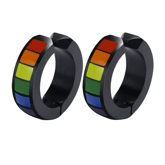 HIJONES Stainless Steel Rainbow Clip On Earrings Gay Lesbian Bisexual LGBT Pride Flag Huggie Ear Studs Non Pierced Black