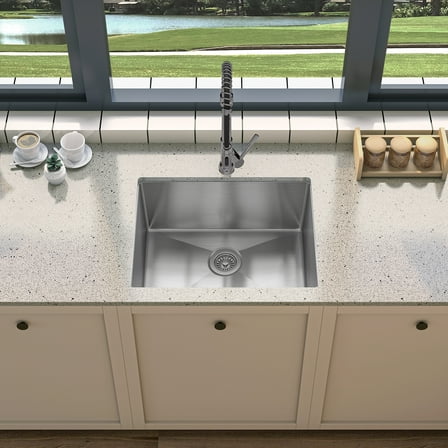 Sinber 23" Undermount 10" Deep 18 Gauge Single Bowl Satin Finish 304 Stainless Steel Kitchen Sink