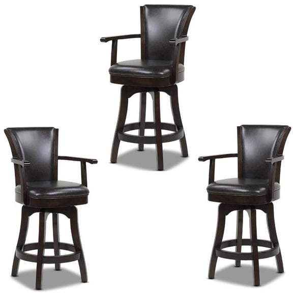 Home Square 3 Piece 26" Swivel Faux Leather Counter Stool Set in Vintage Brown