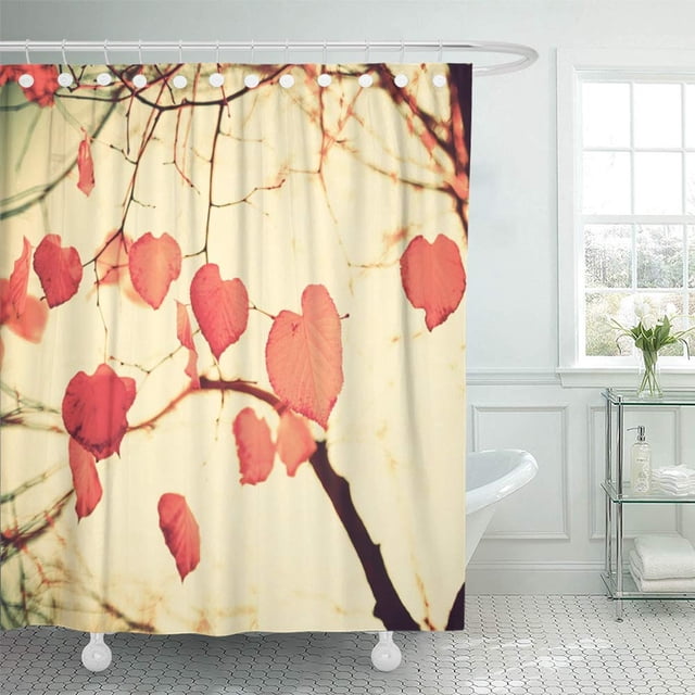 ABPHQTO Naranja Resumen Rosa Coral Hojas de otoño sobre sepia Vintage Corazón rojo 80S Cortinas de ducha de baño Boho 152x180 cm ABPHQTO PKNMT60x72Shower-4521