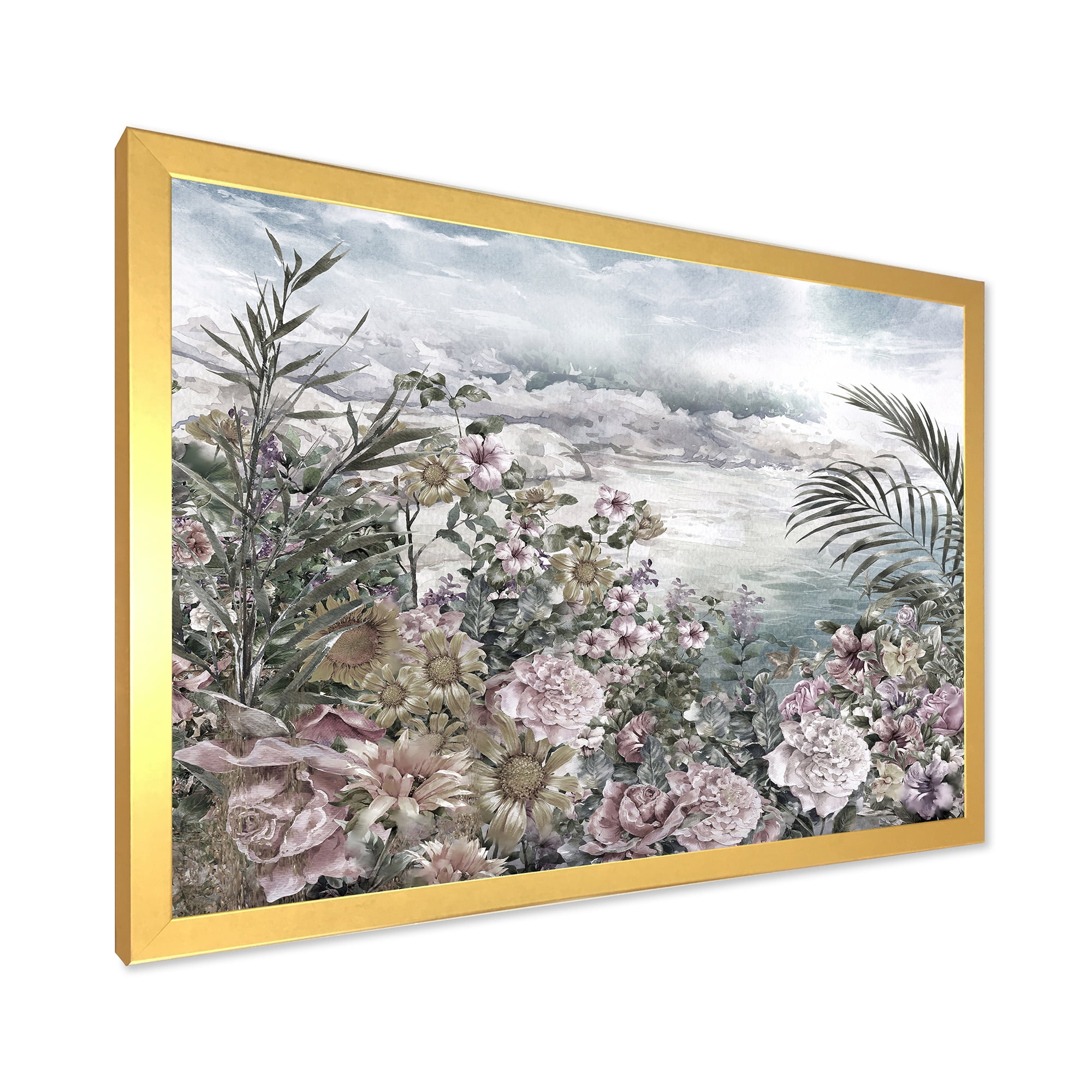 Designart 'Abstract Retro Flowers By The Sea Side' Vintage Framed Art Print