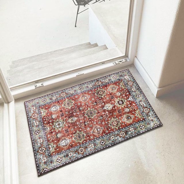 JV Home Area Rug Oushak Red Brown 2'x3'3" Washable Carpet Anti Slip