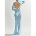 thumbnail image 2 of Womens Crochet Cover Ups Long Sleeve Sexy Mesh Backless Knit Swimsuit Coverup Beach Maxi Dress, 2 of 5