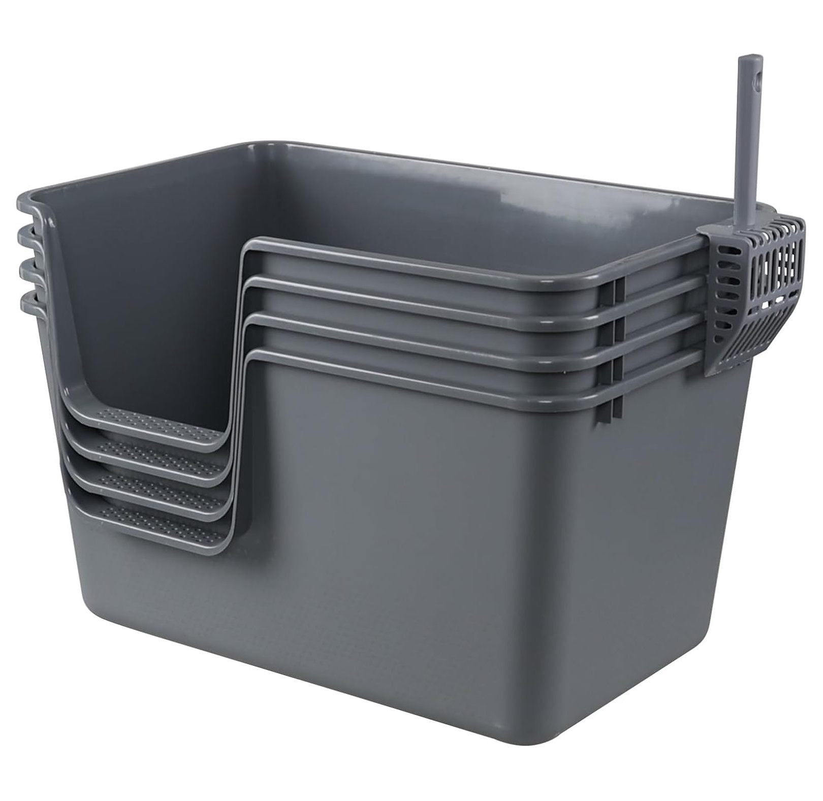 4-Pack Large Open High Sided Cat Litter Box, Anti-Splashing Kitty Litter Box with , Gray