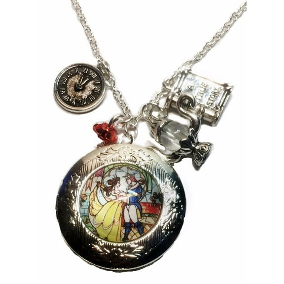 Beauty and the Beast Locket Pendant with Charms Necklace