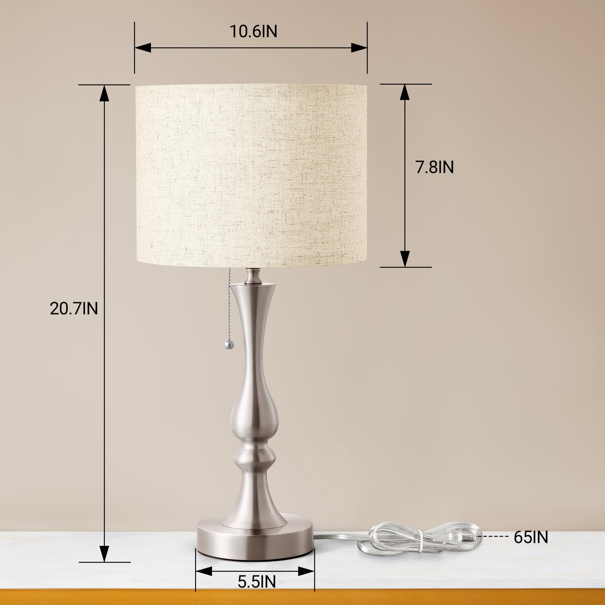 EDISHINE Table Lamps for Living Room Bedroom Modern Bedside Lamp with Beige Linen Shade Metal Body E26 Light Bulb Base
