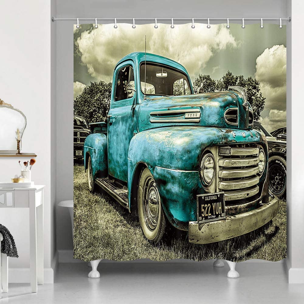 SPXUBZ Antique Car Shower Curtains, Custom Vintage Old Truck Car Decor