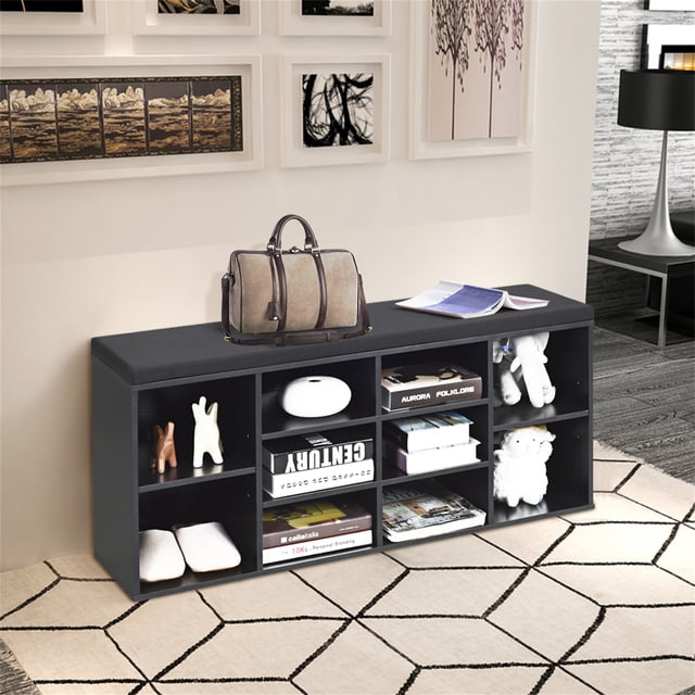 Costway Banco Zapatero con Asiento de Cojín Banco para Cambiar Zapatos Estantería de Aglomerado para Pasillo Entrada Dormitorio Salón 104 x 30 x 48 cm