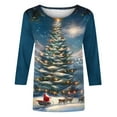 thumbnail image 5 of Darzheoy Christmas Womens Tops Fashion Solid Color Graphic Pullover Round Neck Fall Winter Sweatshirts Loose Mid-Length 3/4 Sleeve Printed Blouses, 5 of 5