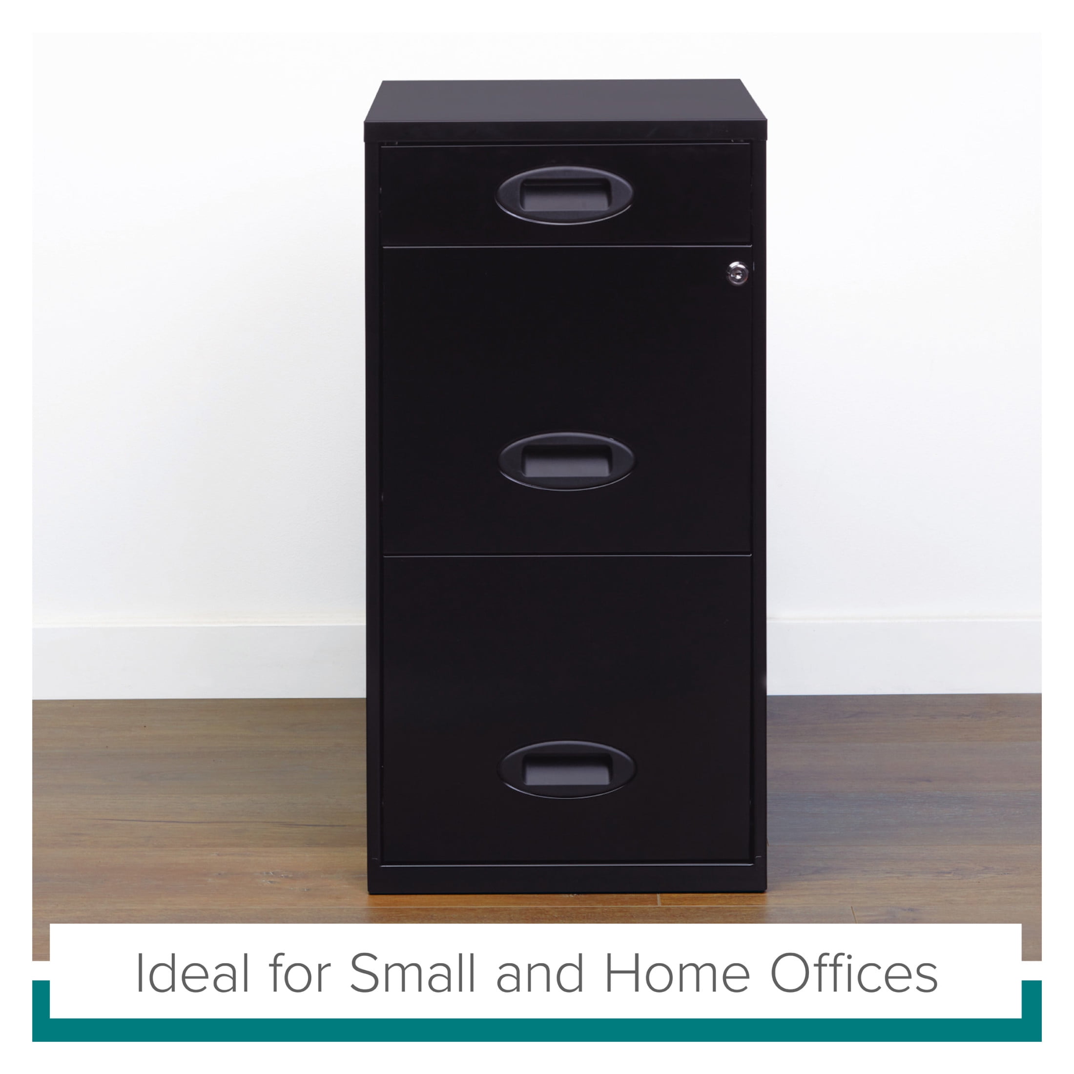 Space Solutions 3 Drawer Letter Width Vertical File Cabinet with Pencil Drawer, Black