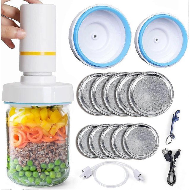 Mason Jar Vacuum Sealer,machine Canning Sealers Machine Kit,food Jars Seal With Electric Led Vacuum Pump,10pcs Lids & Hose,sealing Accessories Suitabl