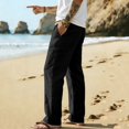 thumbnail image 4 of SeCaotees Casual Linen‑Style Trousers for Men Elastic Waistband Relaxed Straight Leg Wrinkle‑Resistant Fabric Daily Holiday Walking Pants Black,M, 4 of 7