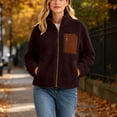thumbnail image 5 of Karymi Womens Tops Stand Collar Full Zip Fleece Jacket, Color Block Contrast Pocket Long Sleeve Warm Coat with Side Pockets for Fall Winter Blouses for Women, 5 of 9