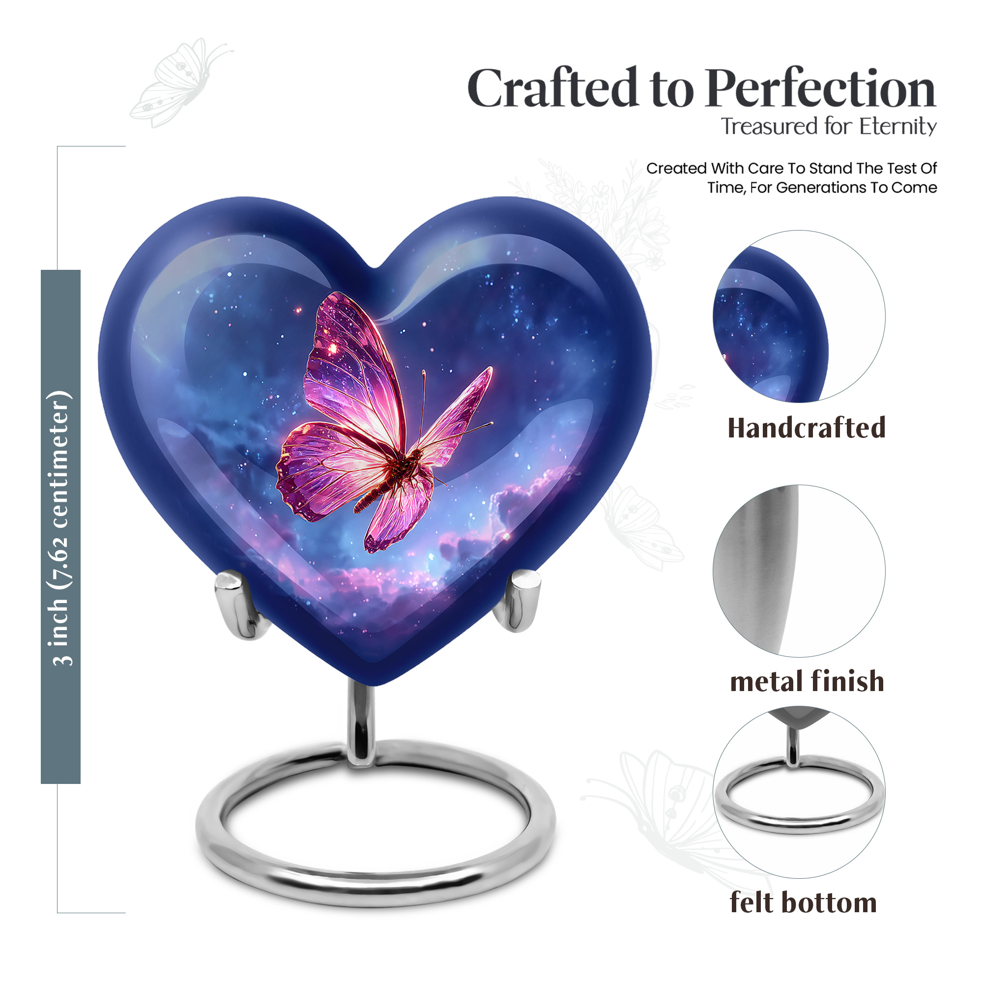 MUKTIVE Butterfly Keepsake Urns for Adult Ashes, Memorial Blue Cremation Urns for Women & Men, Stars Decorative Mini Heart Urn for Ashes Mother & Father, 3 Inch