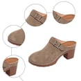 thumbnail image 6 of Modisza Womens Chunky Stacked Heel Mules Closed Toe Heeled Slip on Clogs Casual Slide Shoes Ladies Summer Walking Sandals Brown 6, 6 of 7