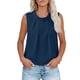 thumbnail image 1 of Tops Casuales sin Mangas para las Mujeres Color Sólido Cuello Redondo Plisado Blusa sin Espalda, Tops de Color Sólido para las Mujeres Respirable Primavera Verano Diario, 1 of 8