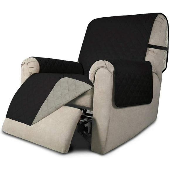 Recliner Sofa Slipcover, Reversible Sofa Cover, Furniture Protector With Elastic Straps(black/beige)