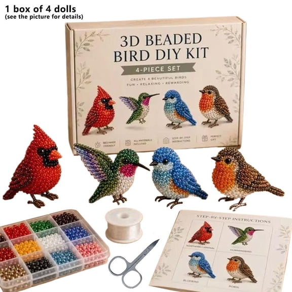 Tiny 3D Beaded Animal DIY Kit, 4 Cute Designs with Instructions, 3D Animal Themed Beadwork Kit for Beginners & Craft Enthusiasts, Home DIY Craft Project